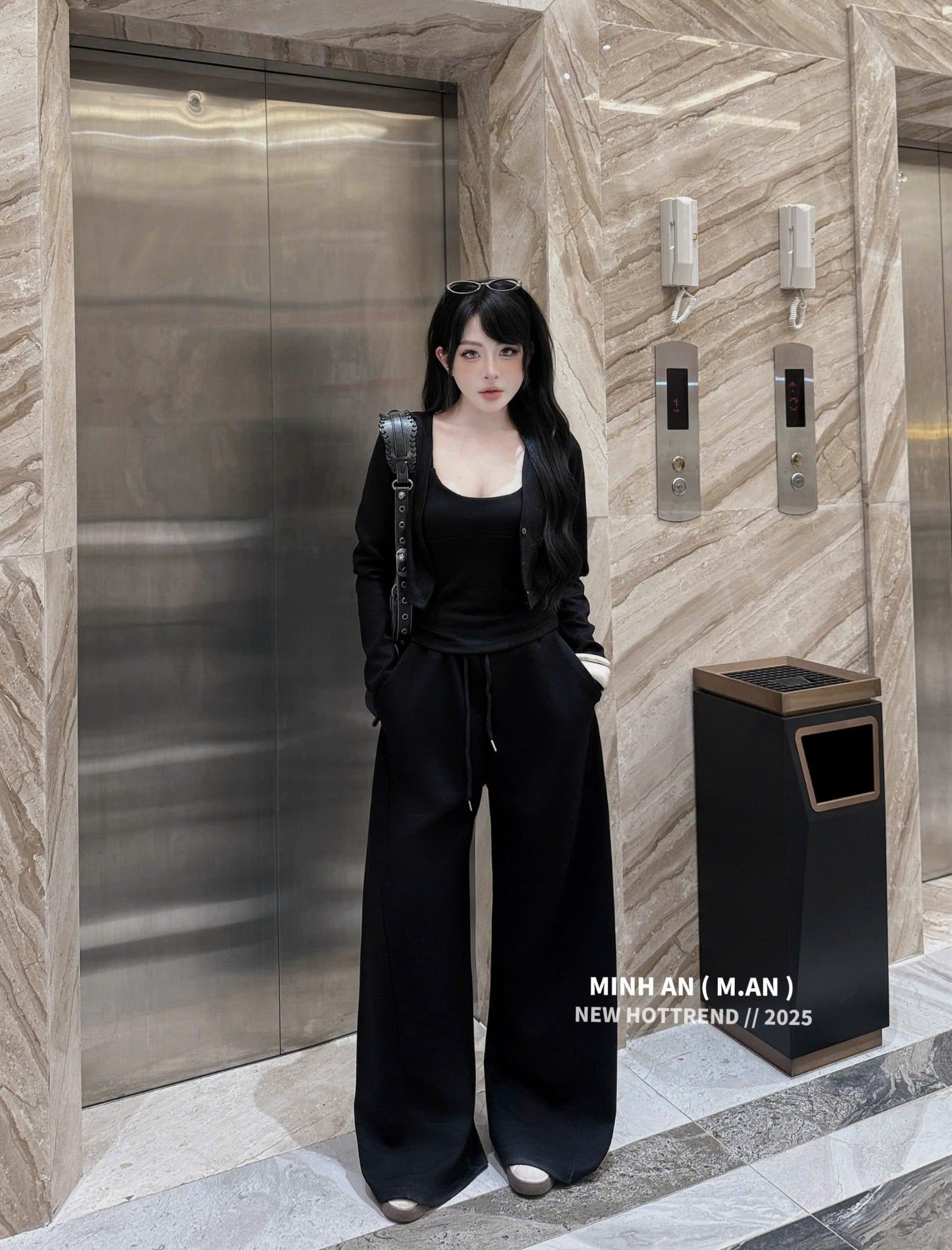  Set 3 món áo 2s kèm khoác mỏng mix quần suông dài - ĐEN - R60 