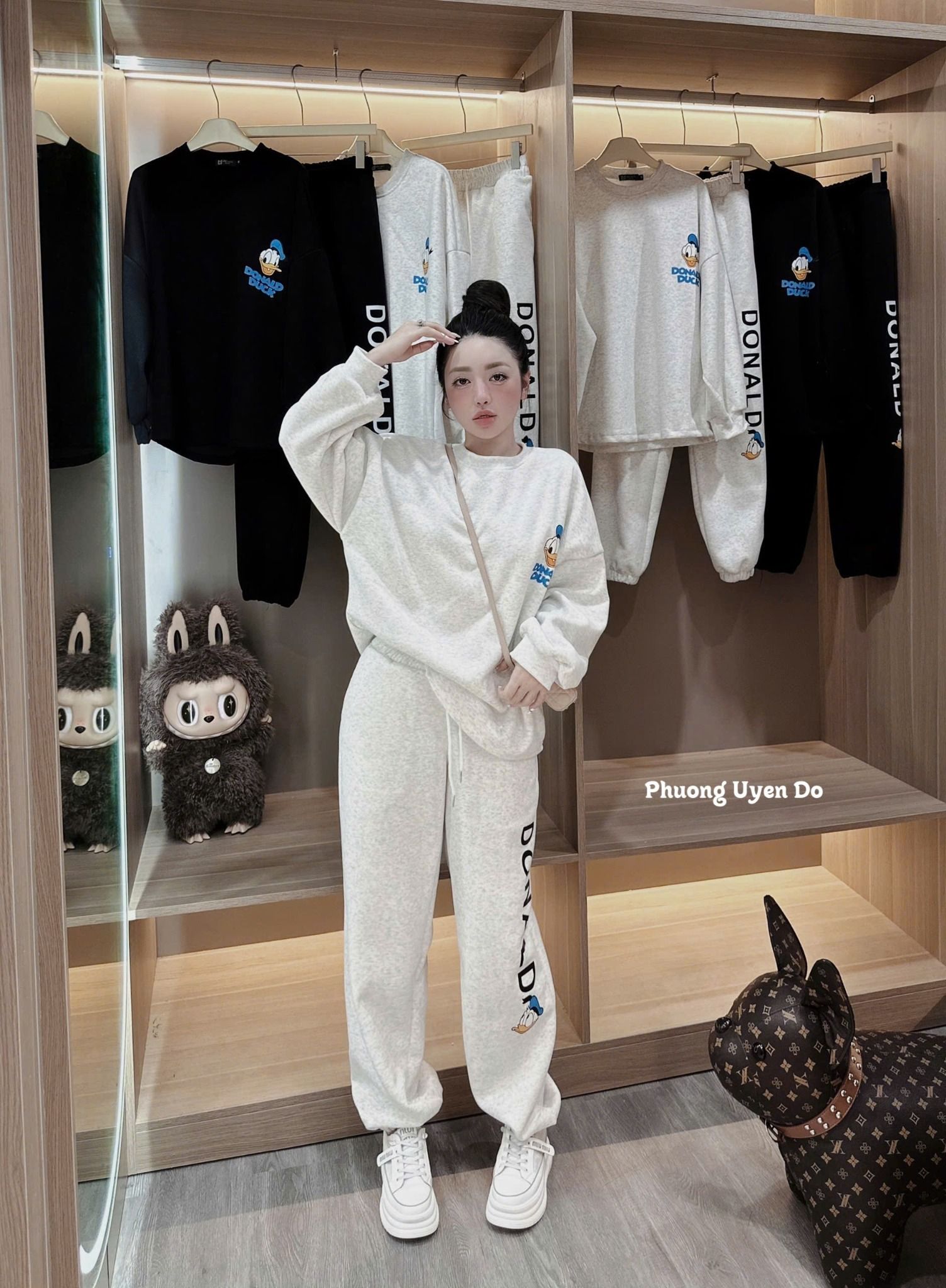  Set bộ áo tay dài Vịt Donald mix quần suông bo chun - TRẮNG - R114 