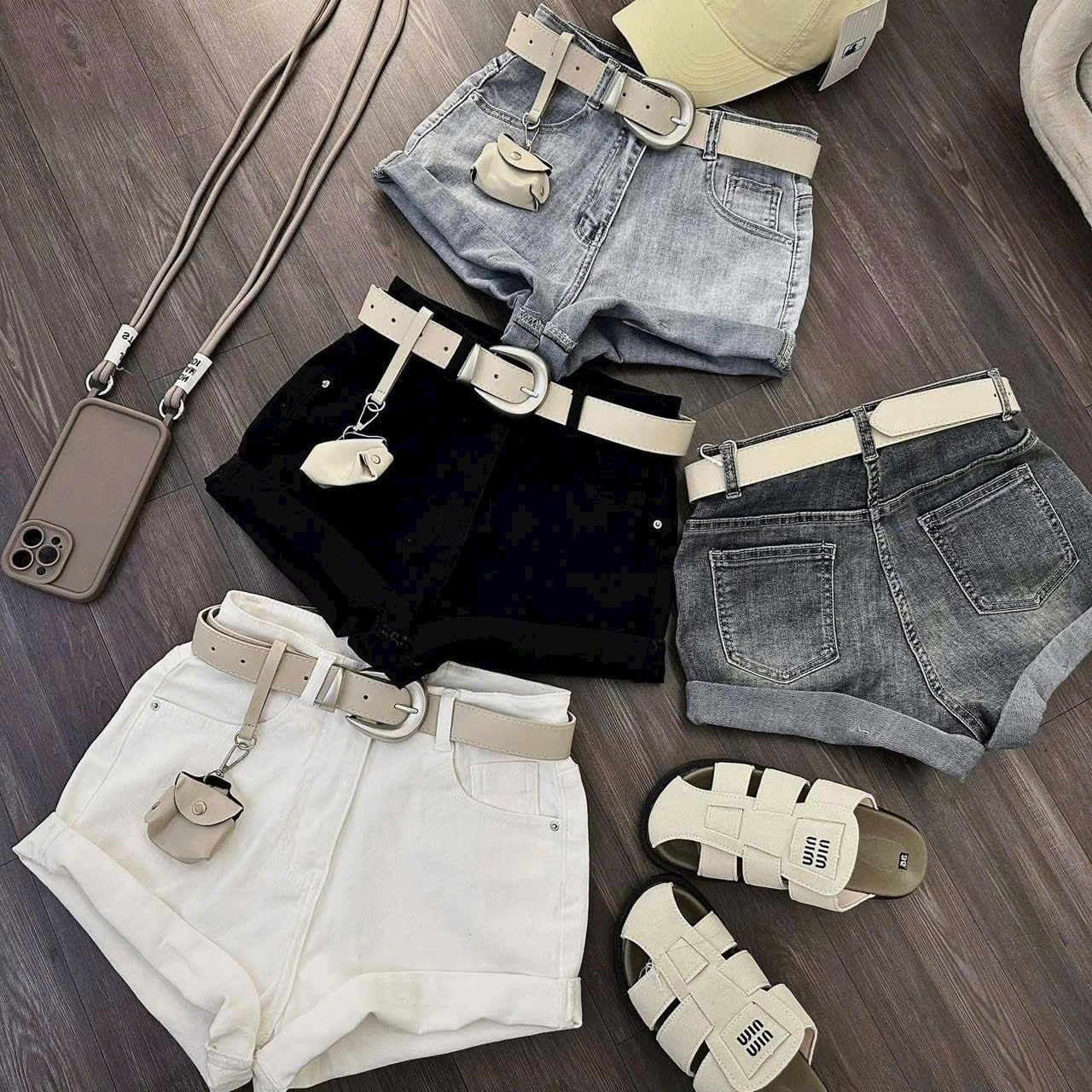  Quần short jean gập lai ko kèm đai - ĐEN - R121 (eo S<64, M<68, L<72) 