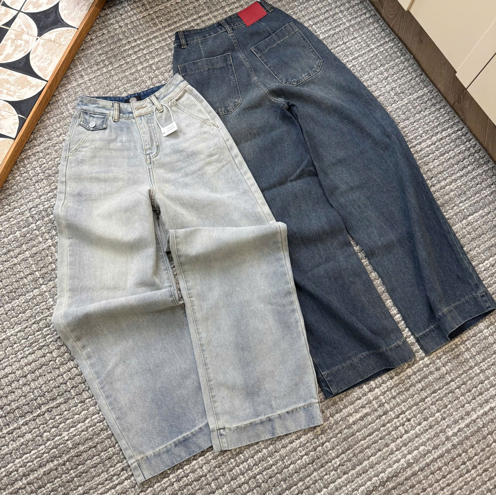  Quần jean ống suông đính túi giả mini form basic - NHẠT - R145 (EO S<64, M<68, L<72) 