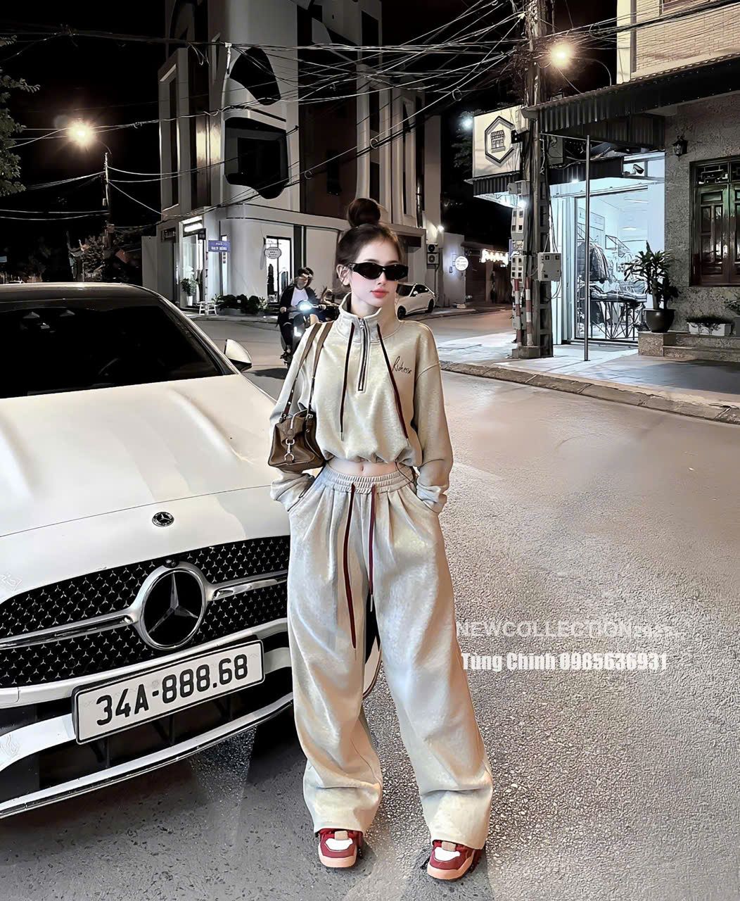  Set áo tay dài cổ đức khóa kéo mix quần suông dài ống rộng - R171 