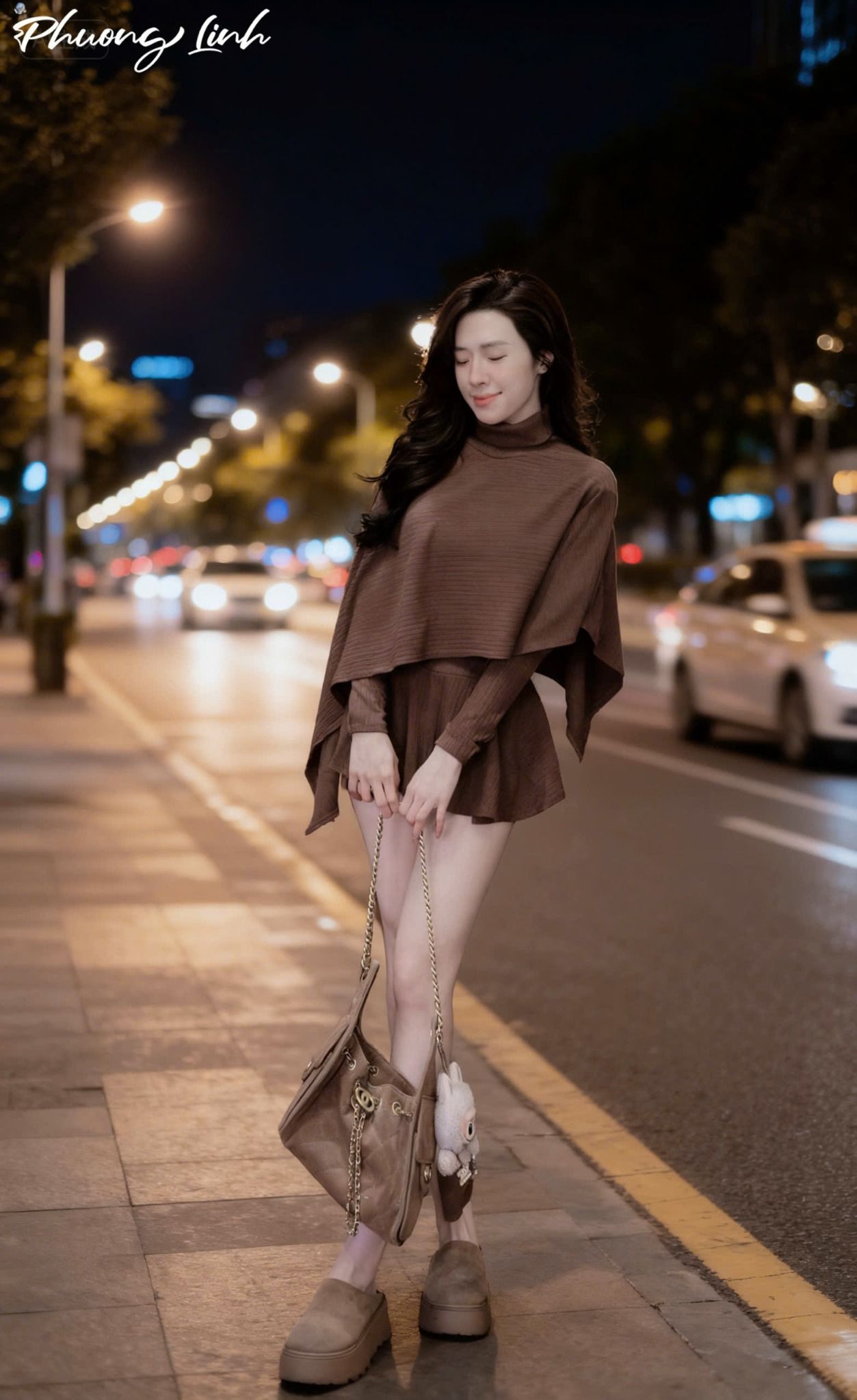  Set thu đông áo cổ cao phối tà mix chân váy xếp li - NÂU - H62 