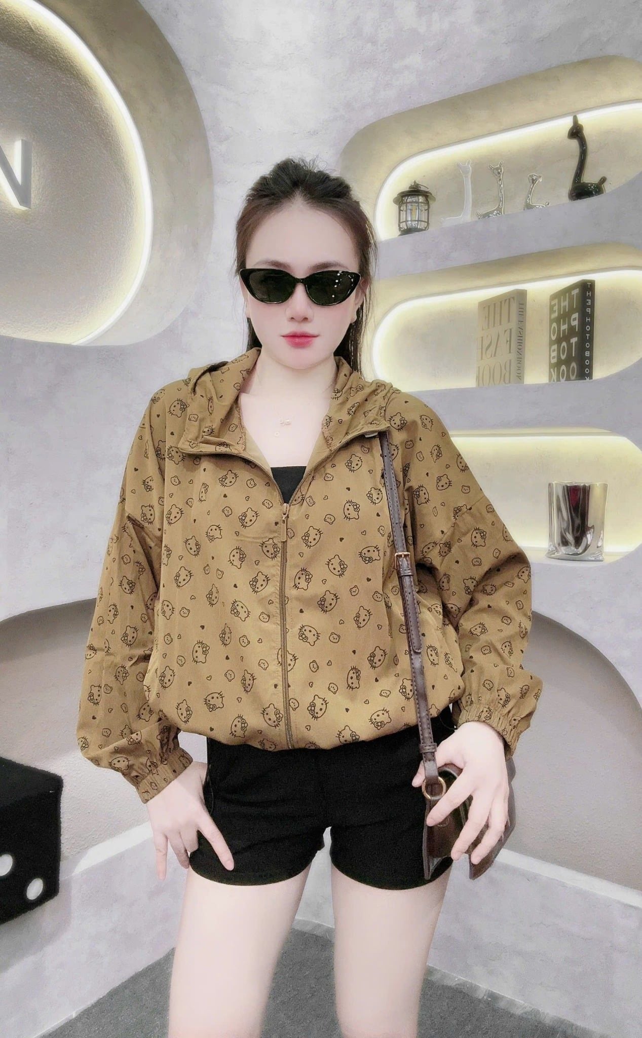  Áo khoác dù có nón lưng bo gấu họa tiết - MÈO NÂU - Z2 