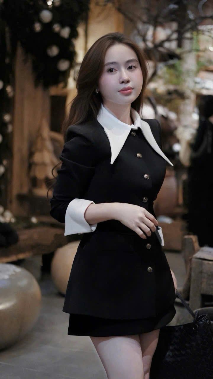  Set áo vest cổ nhọn đính cúc đồng mix chân váy ngắn có lót quần - R261 (EO S<68, M<72, L<76) 