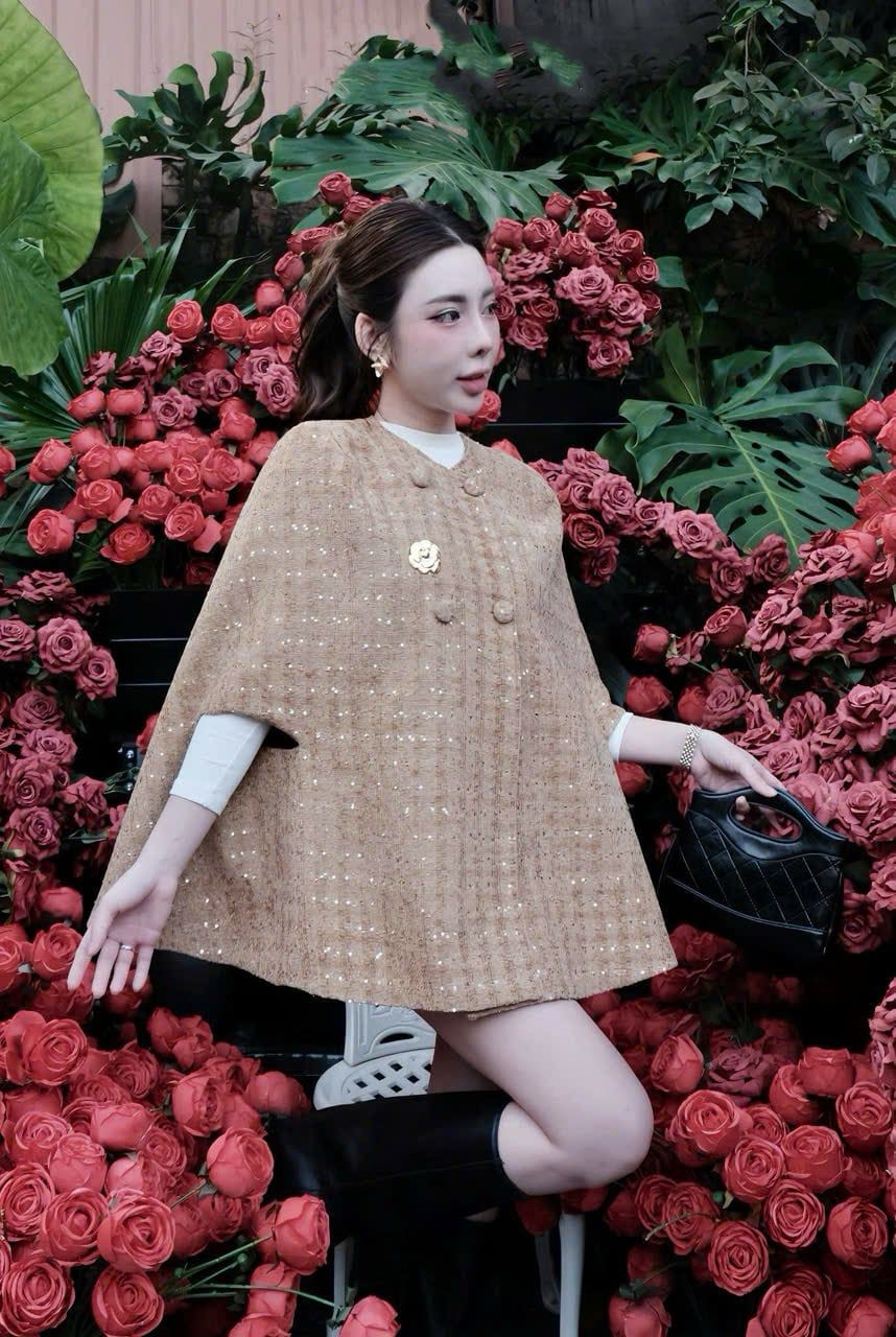  Áo dạ choàng form dơi kèm tag hoa sang chảnh hàng QC - R280 