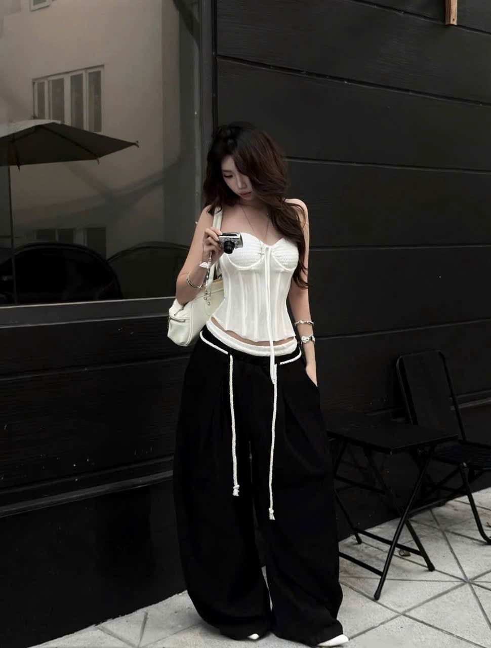  Set áo quây cúp ngực mix quần dài phối cạp kèm dây - R290 (EO S<68, M<72) 