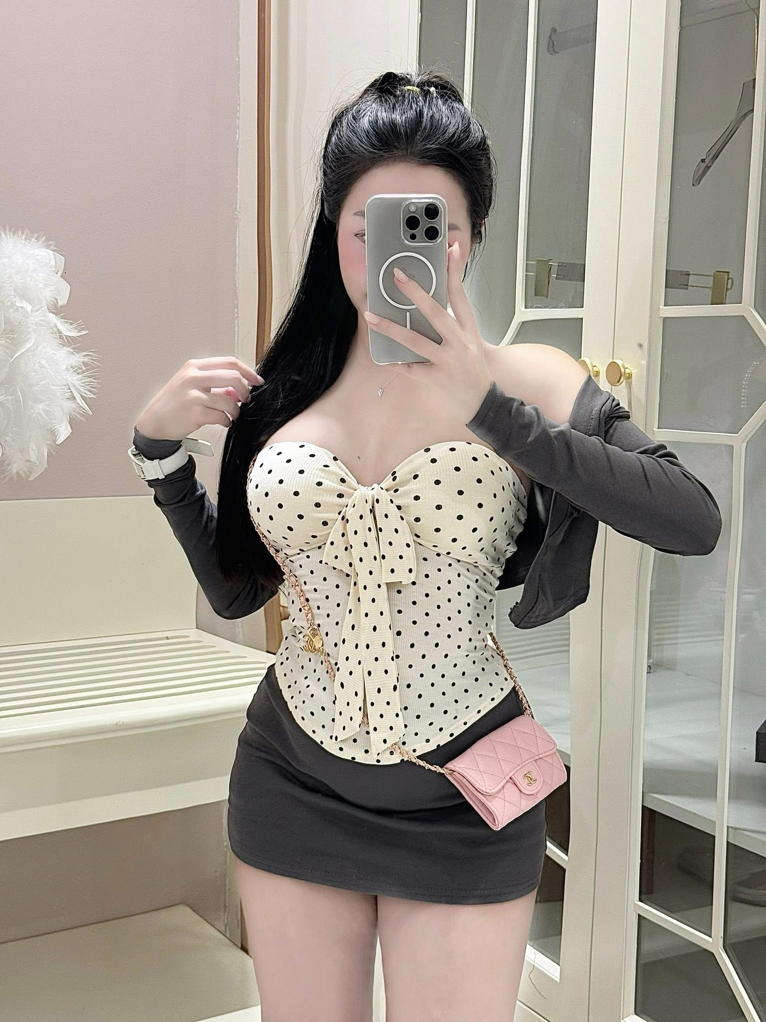  Set 3 món áo cúp ngực dây yếm mix chân váy ngắn chất co dãn - R294 