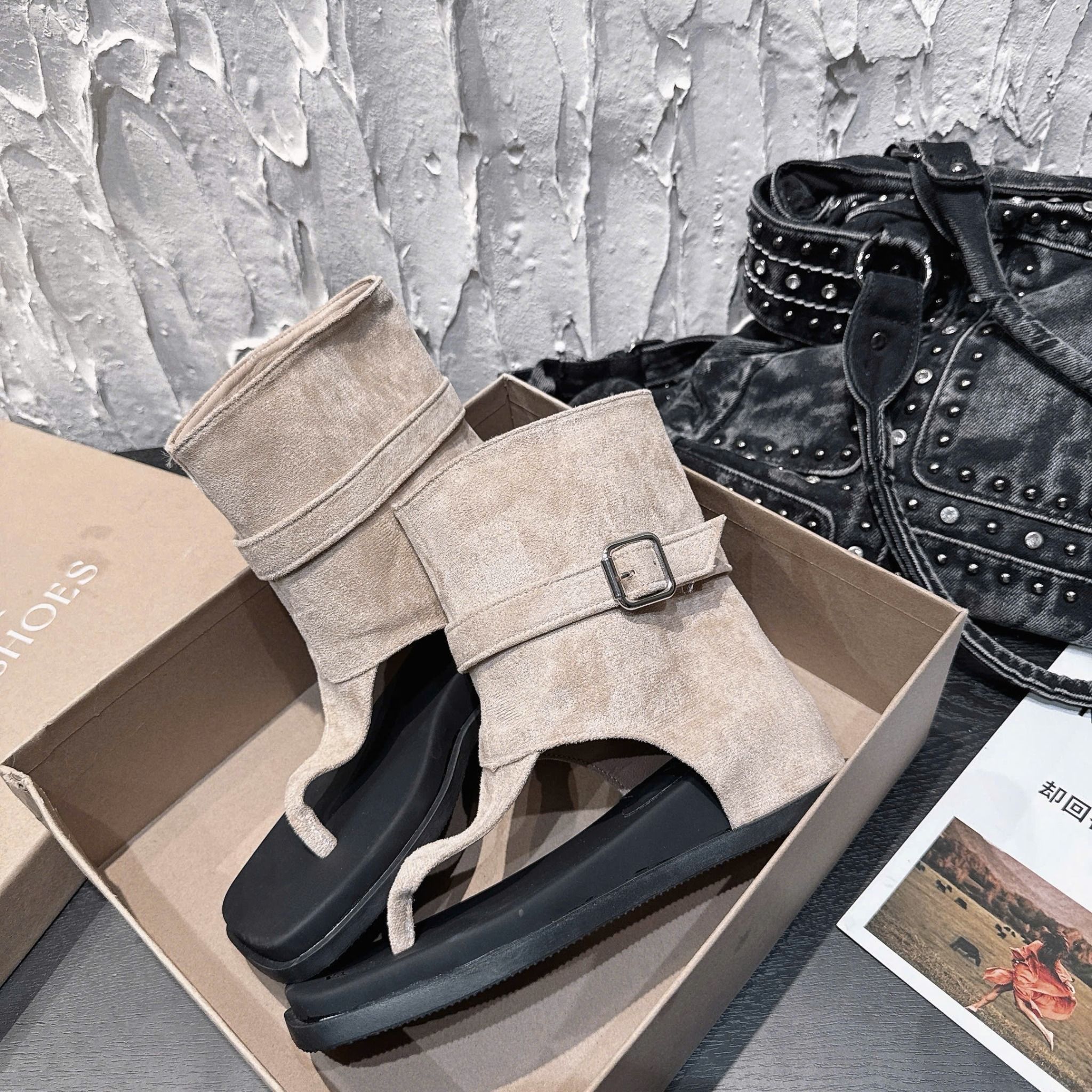  Boot sandal xỏ ngón da lộn phối quai - BE - G17 (ÁP DỤNG FREESHIP 13.12) 