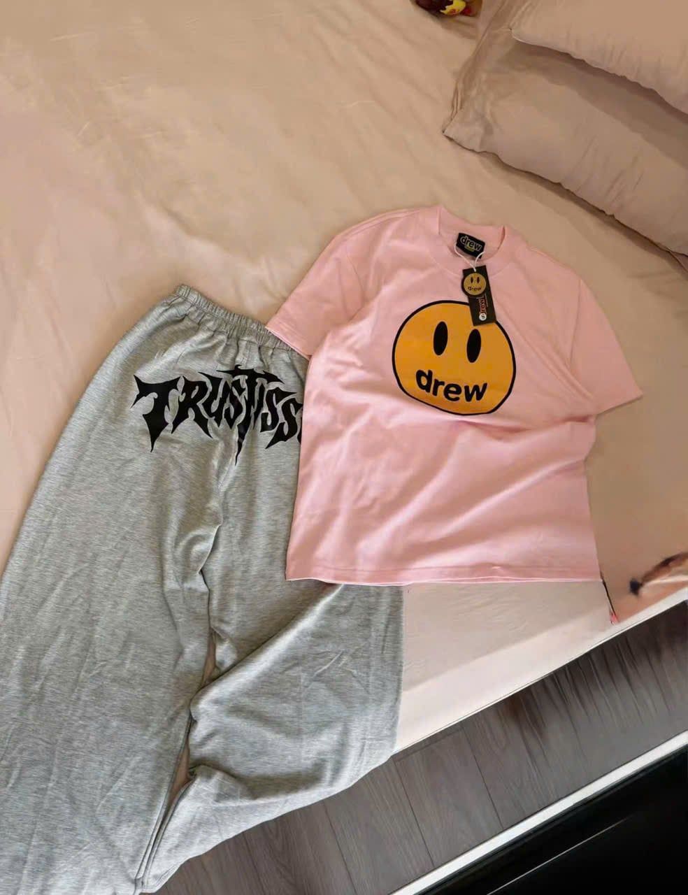  Set áo thun DREW mix quần suông in chữ năng động - R300 