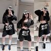 Set 3 món áo quây kèm khoác mix quần đùi in chữ - ĐEN - R305