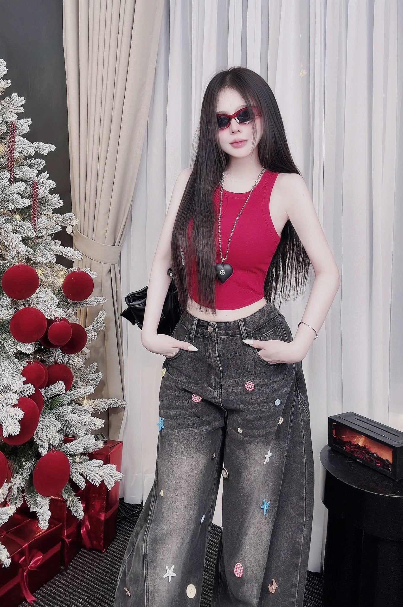  Áo ba lỗ sát nách form ngắn croptop VẠT BẦU - ĐỎ - A1 