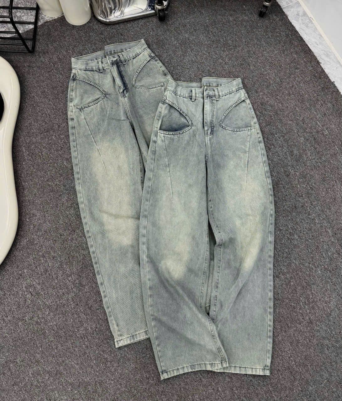  Quần jean suông wash màu túi kiểu BASIC - S41 (EO S<68, M<72, L<76) - DÀI 103CM 