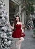 Váy nhung 2s cúp ngực đính nơ dáng xòe bồng tiểu thư - ĐỎ - S75 (EO S<68, M<72)