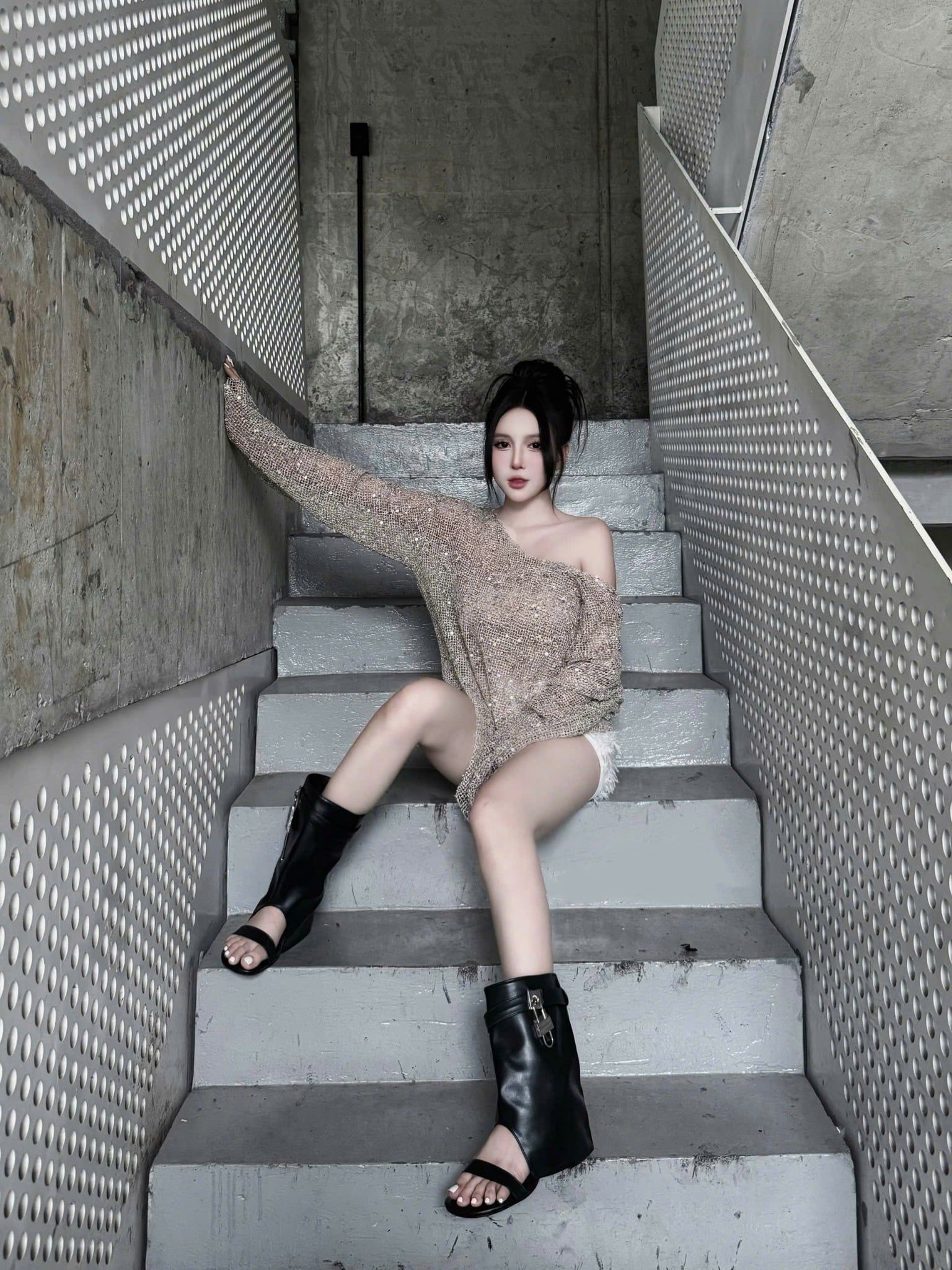  Set 2 áo tay dài lưới kim sa kèm quây cao cấp - BE - S91 