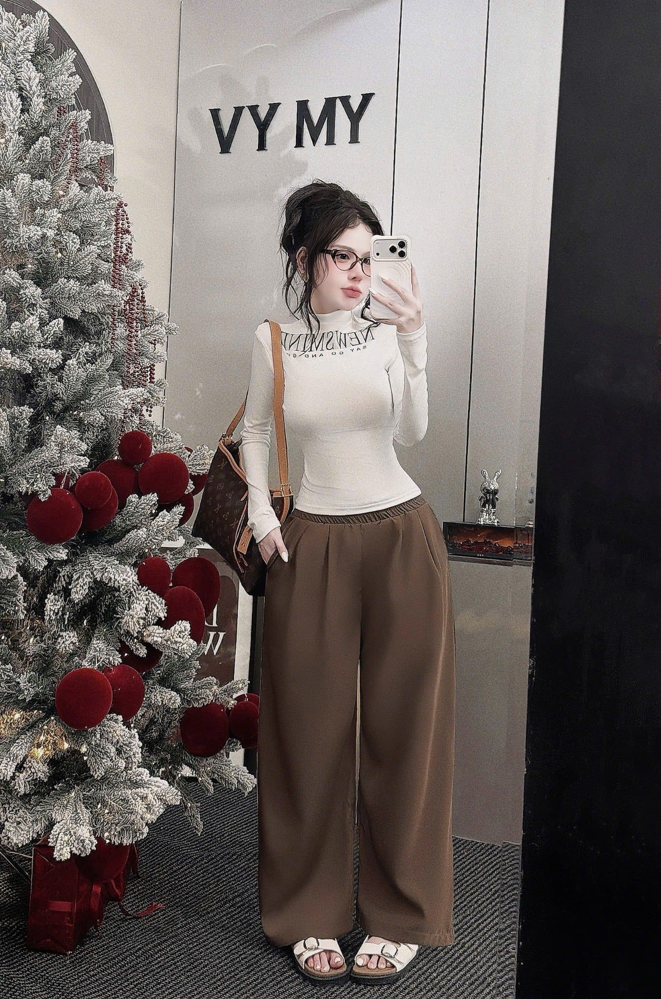  Quần suông rộng rút eo cạp chun 6cm - NÂU - A78 ( DÀI 92CM ) 