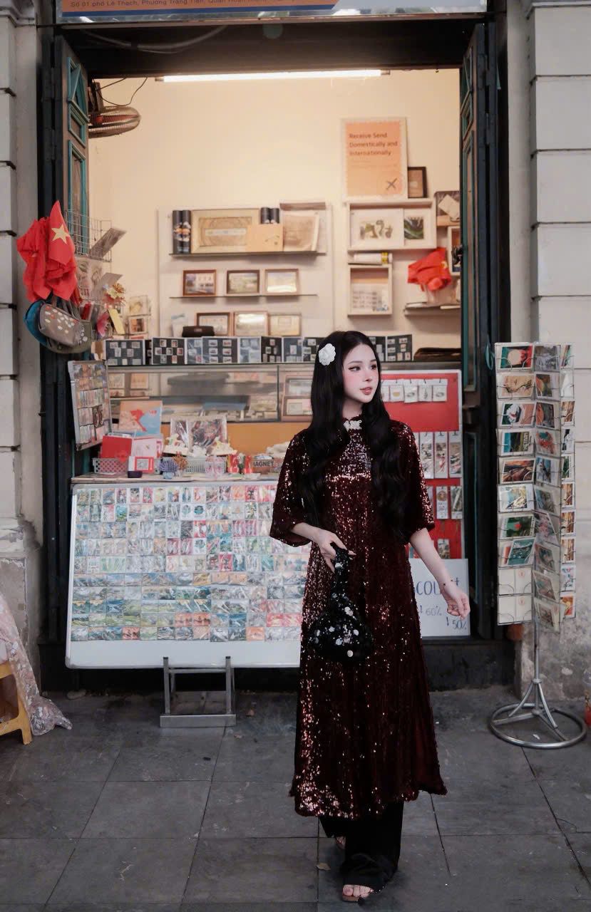  Set áo dài kim sa bling tay lỡ dáng suông kèm quần lụa - S141 