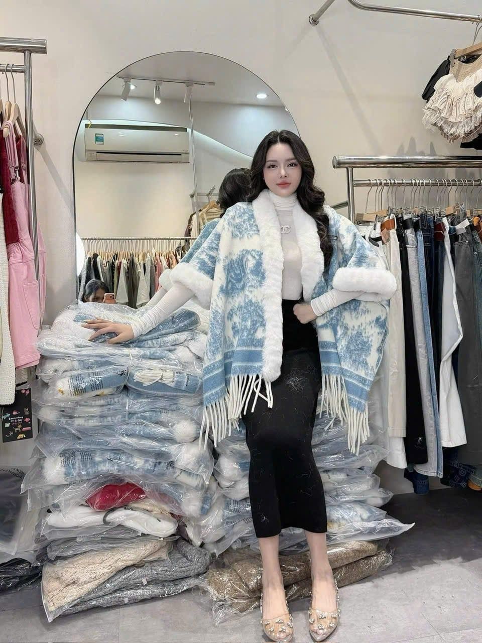  Áo choàng Christian Dior phối lông siu HOT - XANH - S162 