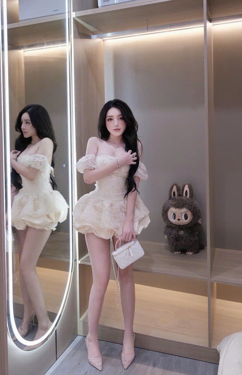  Váy trễ vai tay bồng dáng bồng bí xòe tiểu thư - S184 (EO S<68, M<72) 