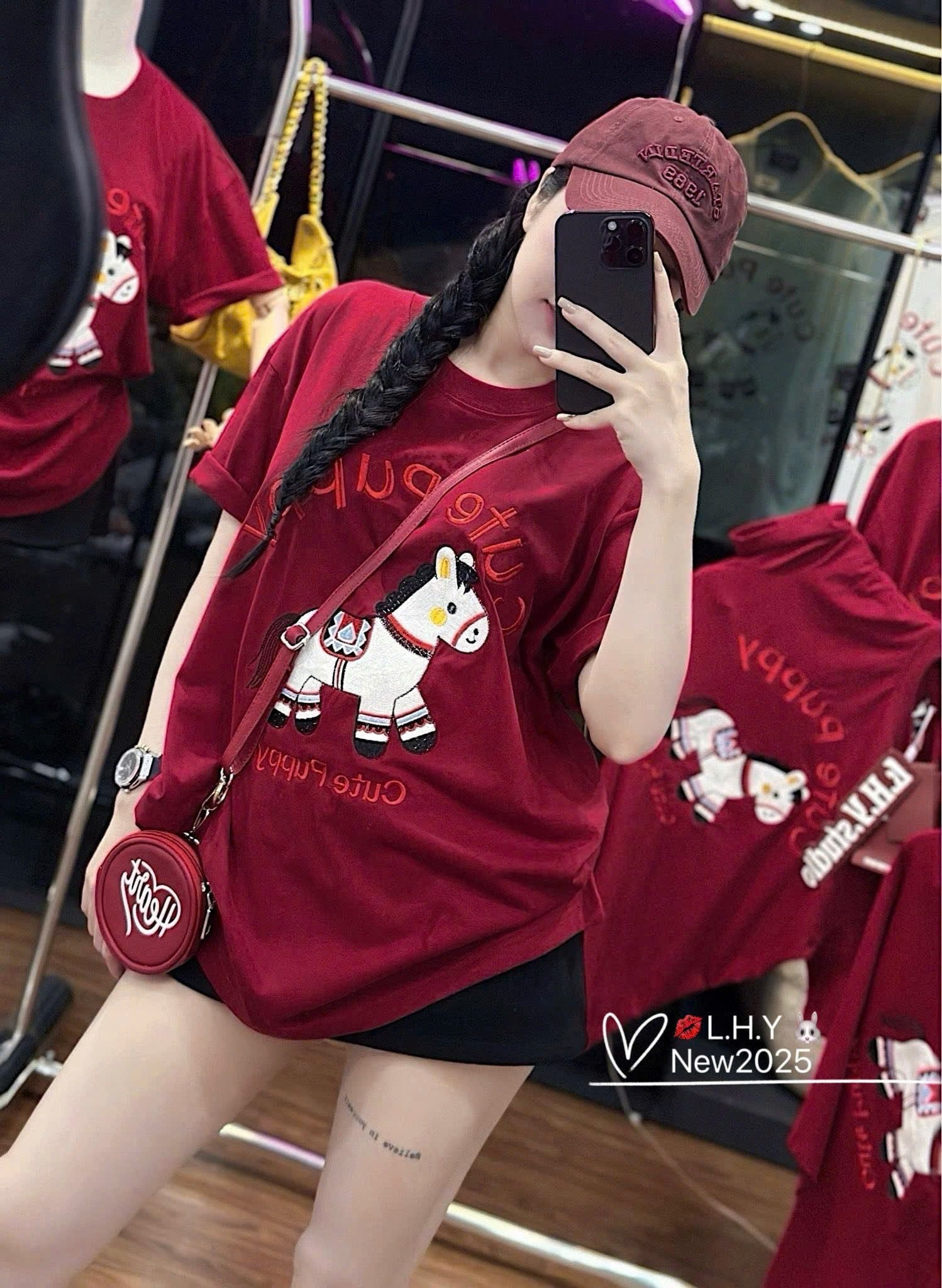  Áo thun thêu hình ngựa mẫu mới - ĐỎ - E13 