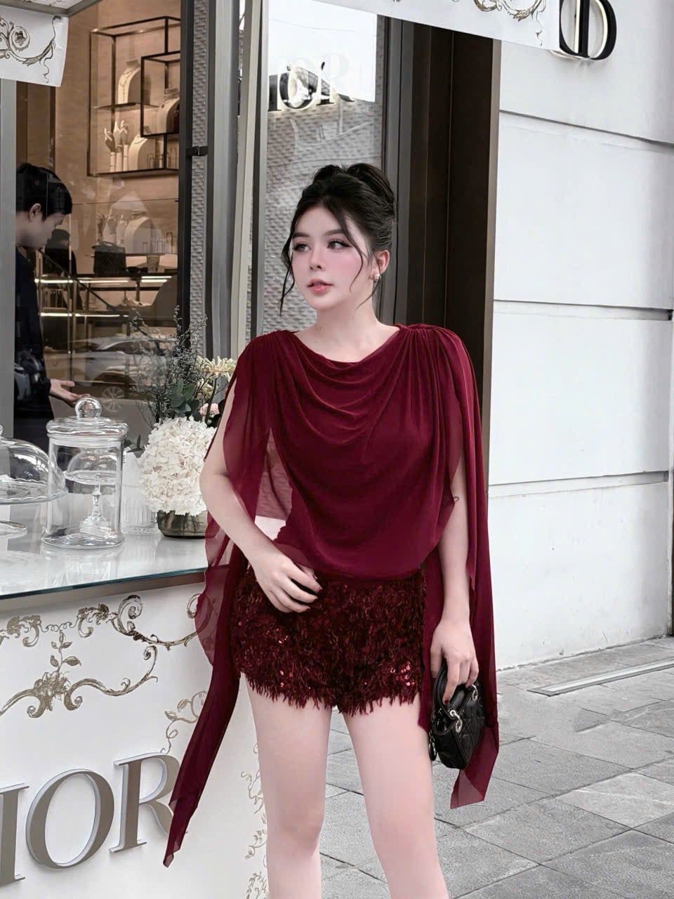  Set áo cánh tiên phối dây mix quần lông kim sa - ĐỎ - E34 (EO S<68, M<72) 