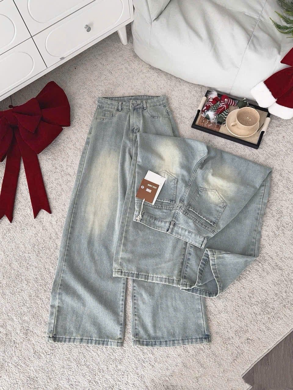  Quần jean ống suông wash màu BASIC -  E115 (EO S<66, M<70, L<74) 