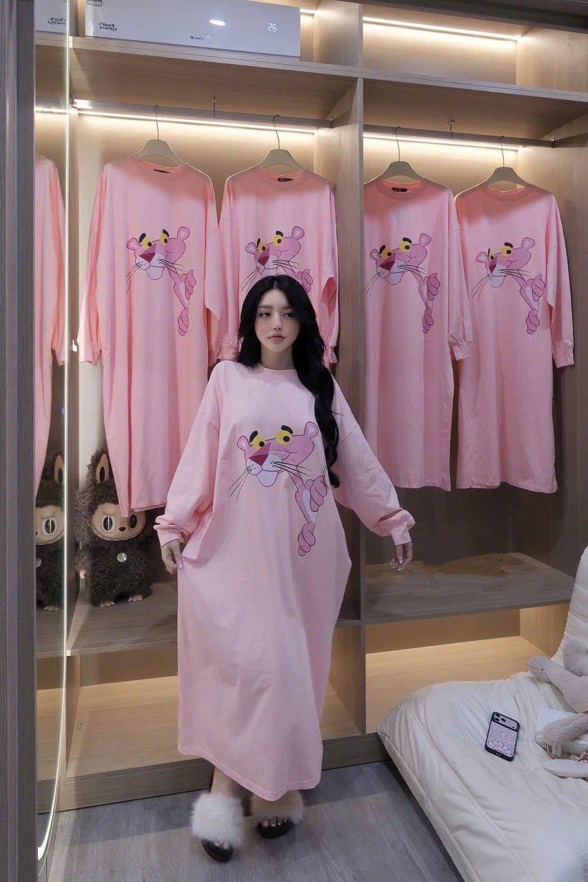  Đầm suông tay dài báo hồng tiểu thư - G105 