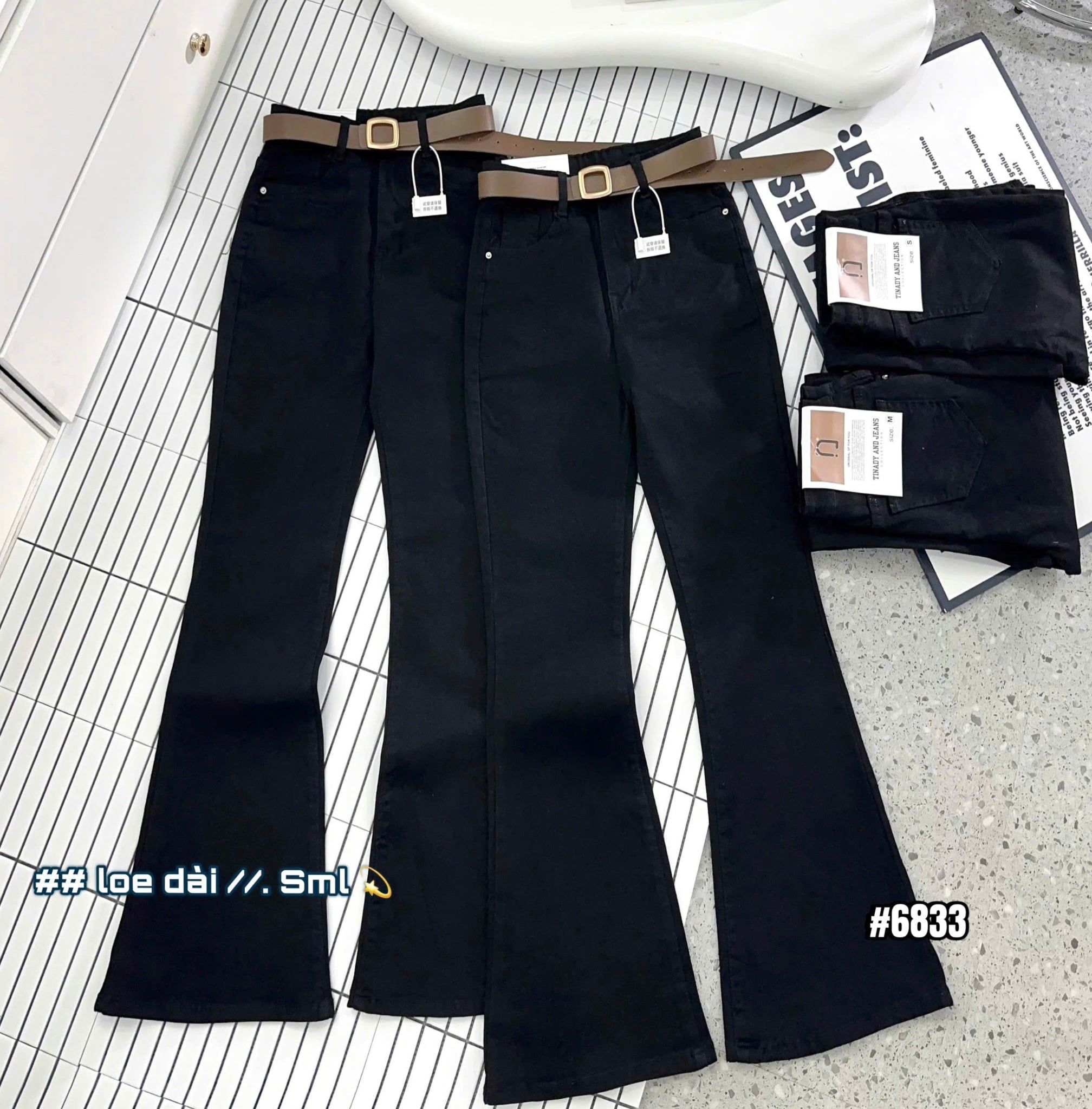  Quần kaki suông ống loe tôn dáng ko kèm nịt - ĐEN - Z68 (EO S<66, M<70, L<74) - DÀI 103CM 