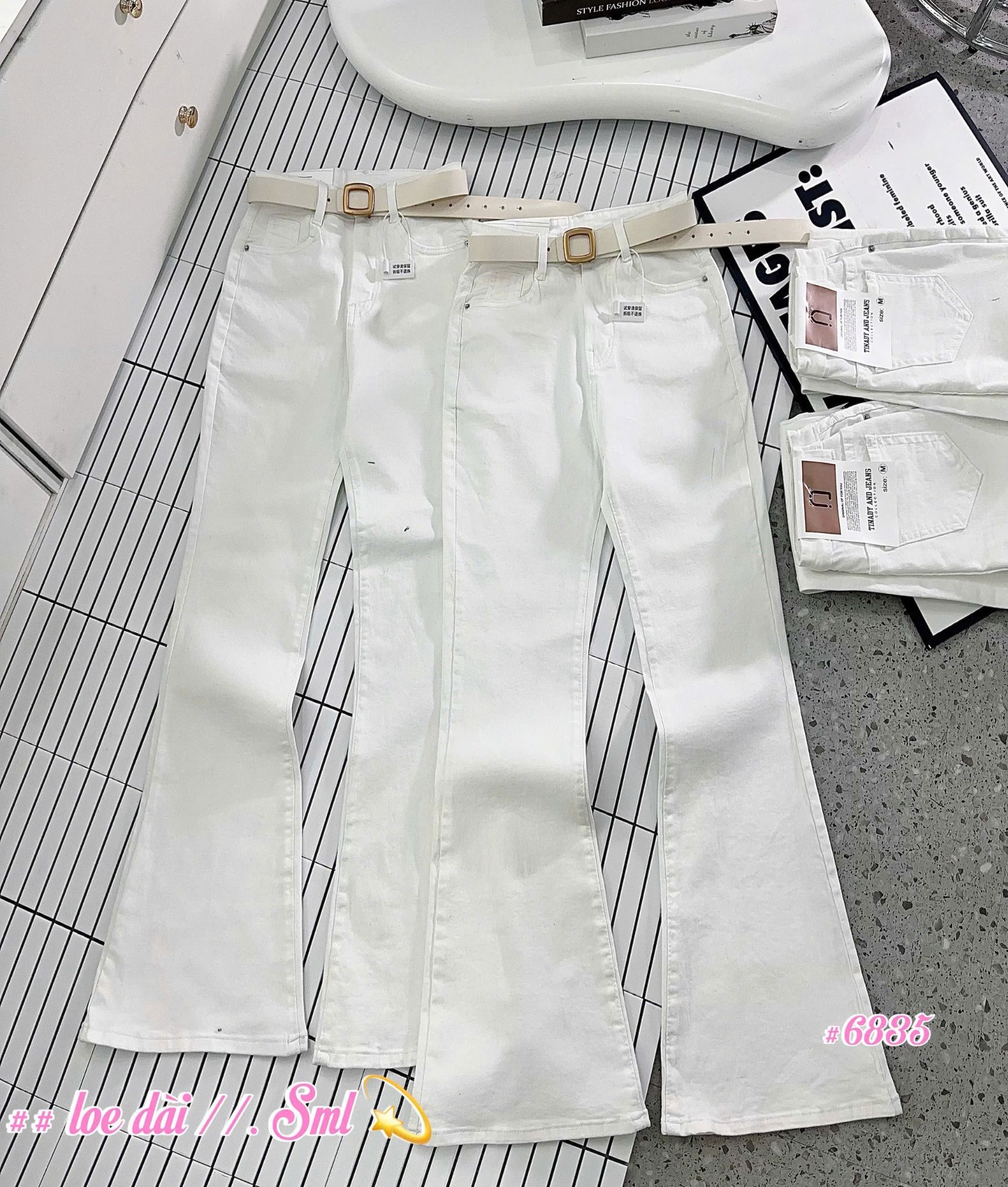  Quần kaki suông ống loe tôn dáng ko kèm nịt - TRẮNG - Z70 (EO S<66, M<70, L<74) - DÀI 103CM 
