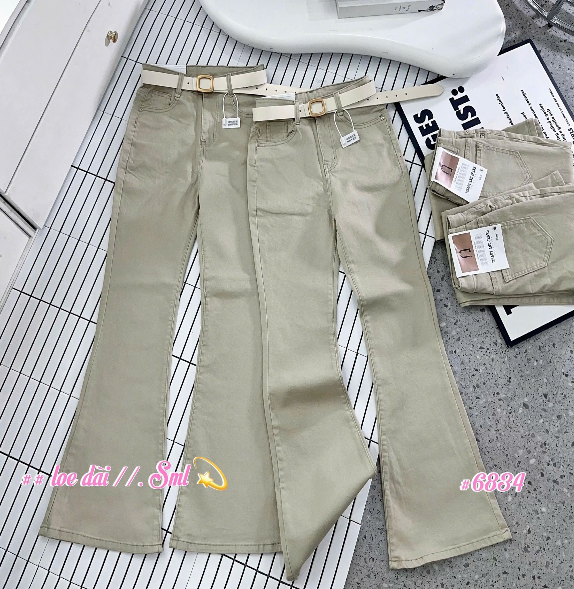  Quần kaki suông ống loe tôn dáng ko kèm nịt - BE - Z67 (EO S<66, M<70, L<74) - DÀI 103CM 