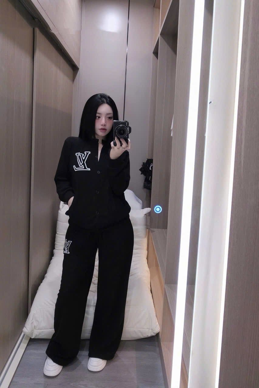  Set áo tay dài cổ tròn LV mix quần suông dài - ĐEN - Z9 