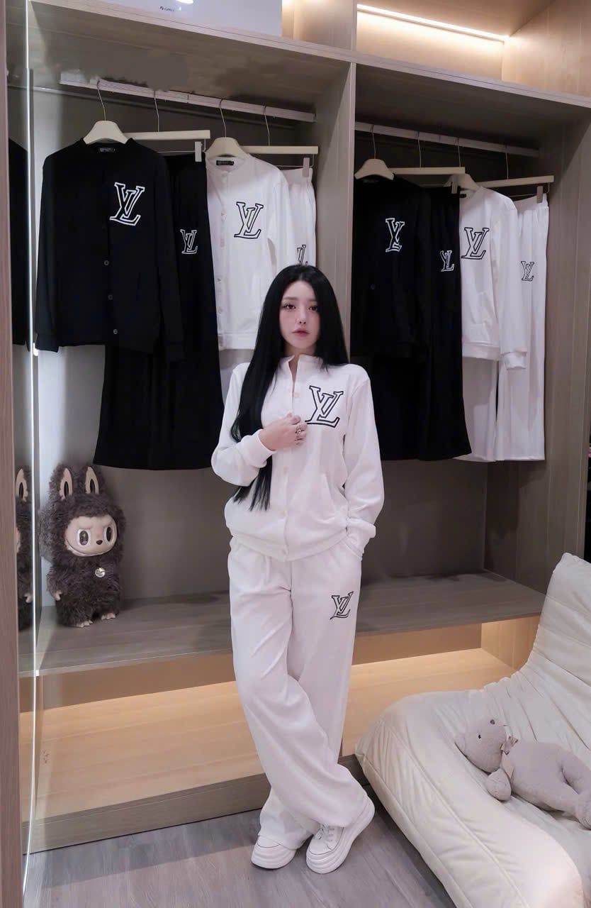  Set áo tay dài cổ tròn LV mix quần suông dài - TRẮNG - Z10 