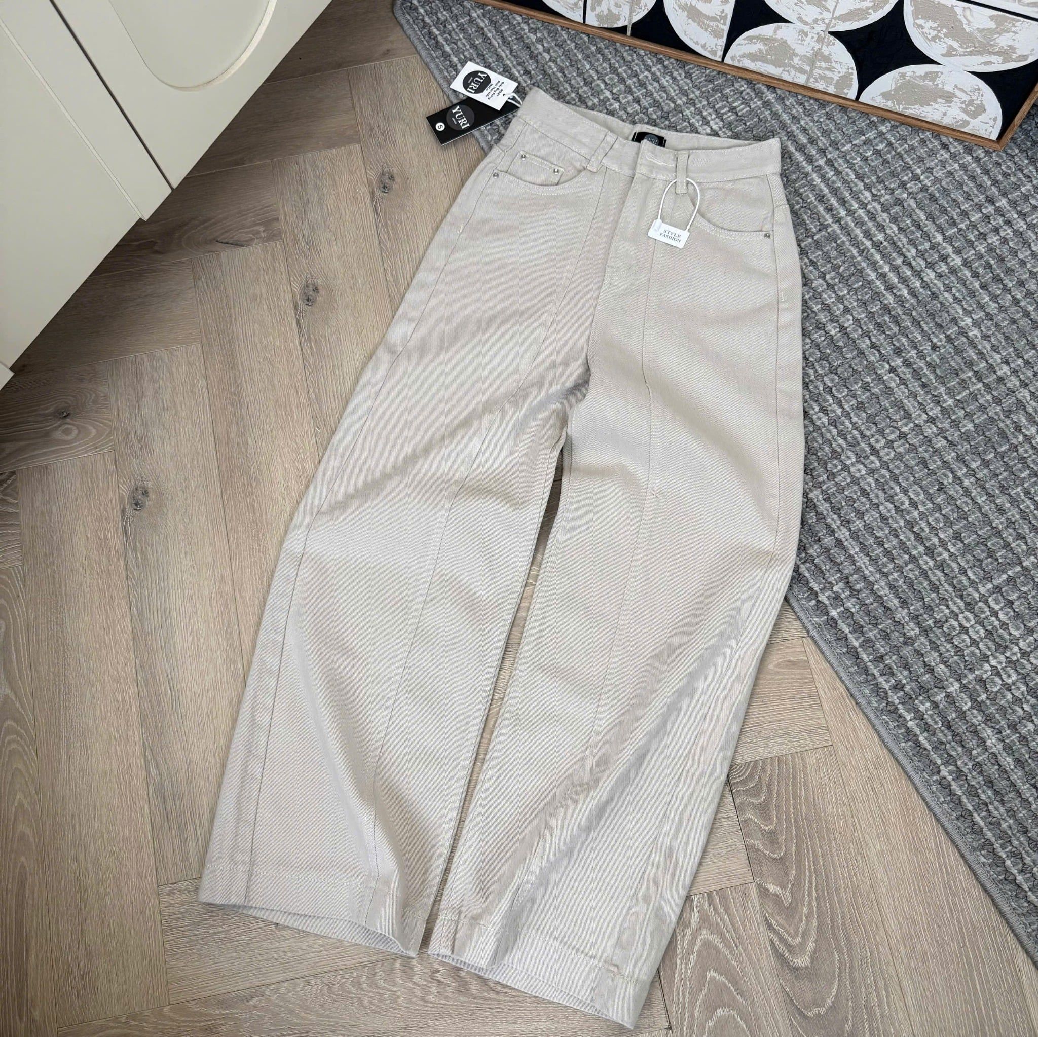  Quần kaki suông chạy viền nổi HOT - KEM - Z64 (EO S<64, M<68, L<72) - DÀI 103CM 