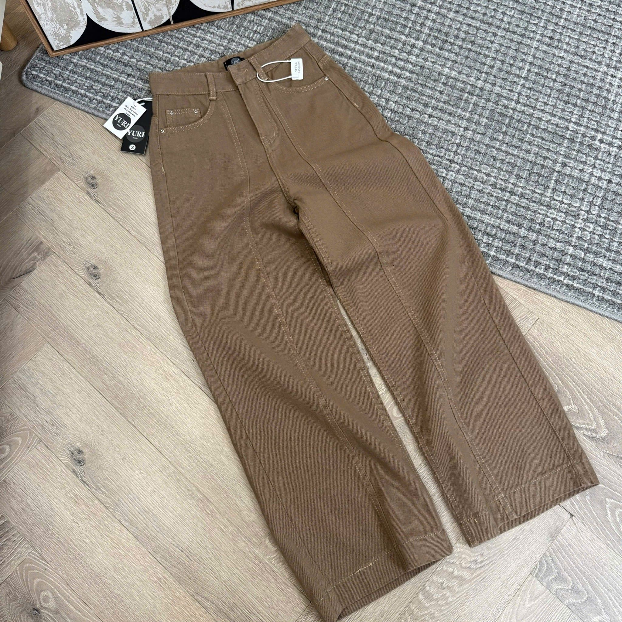  Quần kaki suông chạy viền nổi HOT - NÂU - Z63 (EO S<64, M<68, L<72) - DÀI 103CM 