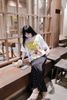 Set áo phông in hình mix chân váy suông dài chấm bi - TRẮNG - Z149 (EO S<68, M<72)