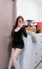 Váy body cổ v tay dài dáng ngắn - ĐEN - Z188
