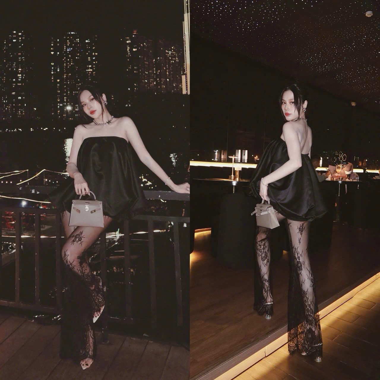  Set áo quây dáng bí mix quần ren suông ống loe - ĐEN - Z189 