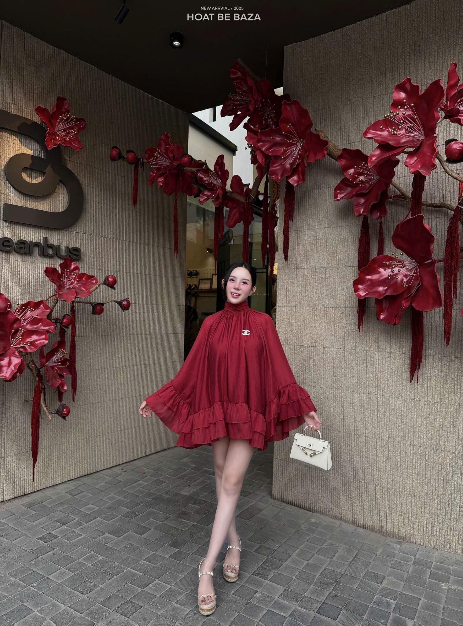  Đầm babydoll cổ lọ tay bèo form rộng - ĐỎ - S188 