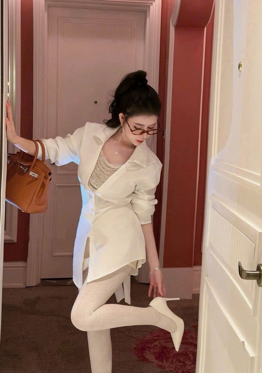  Áo sơ mi BASIC phối dây đá sang chảnh thắt dây eo sau - TRẮNG - B22 