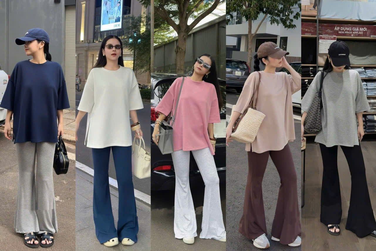  Set áo phông xẻ tà form rộng mix quần suông ống loe - XANH - B96 (TÍNH MÀU ÁO) 
