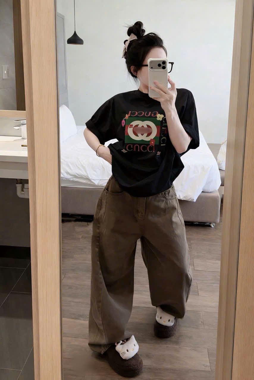  Áo thun form rộng in họa tiết GUCCI - ĐEN - B103 