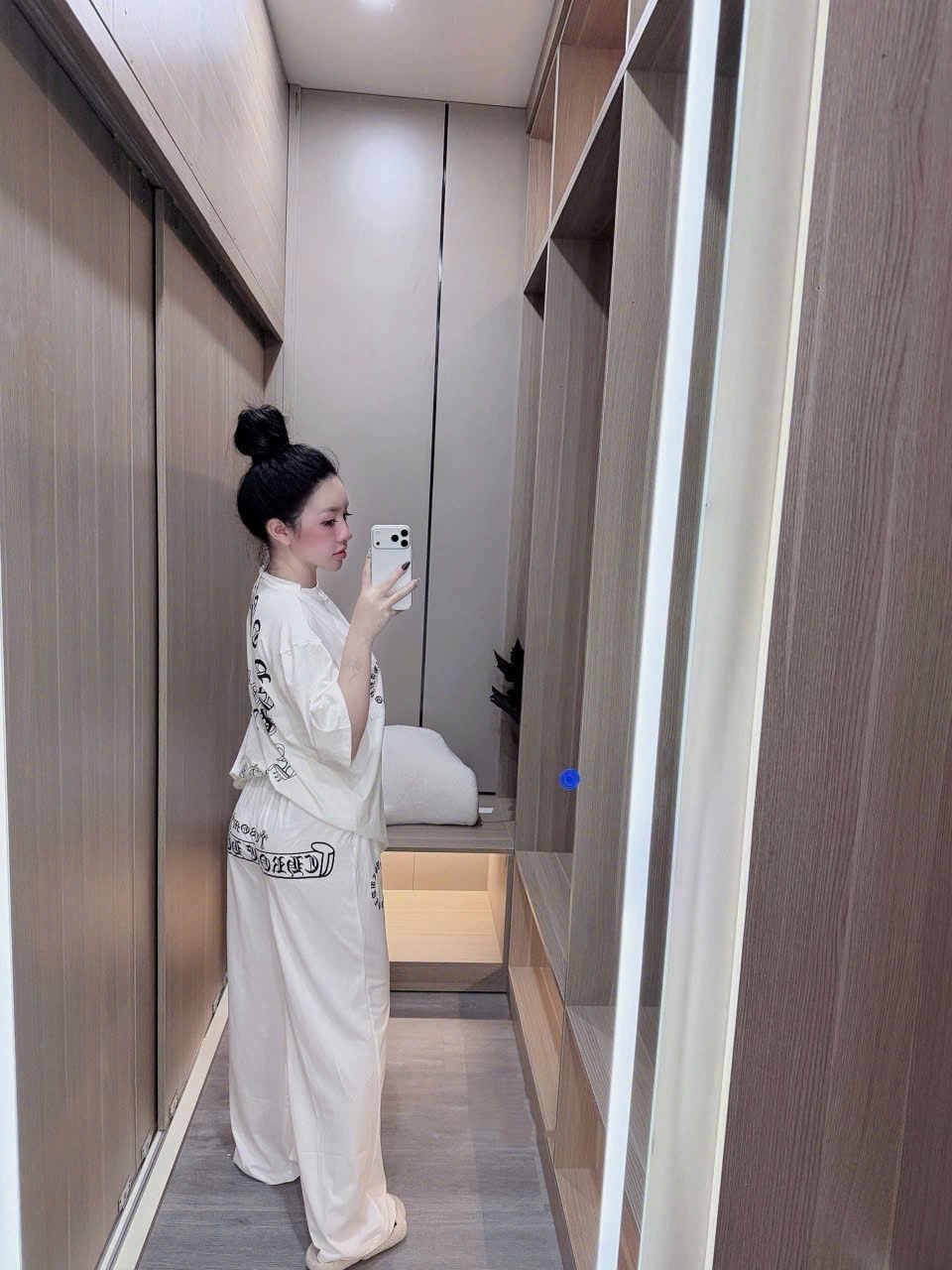  Set áo cộc tay họa tiết mix quần suông dài BASIC - TRẮNG - B107 