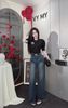  Set áo thun miumiu mix quần jeans 2 túi trước đính đá kèm nịt - ĐEN - B63 chất JEAN CO GIÃN TỐT (EO S<66, M<70, L<74) (quần dài S=101cm, M=103cm, L=105cm) 