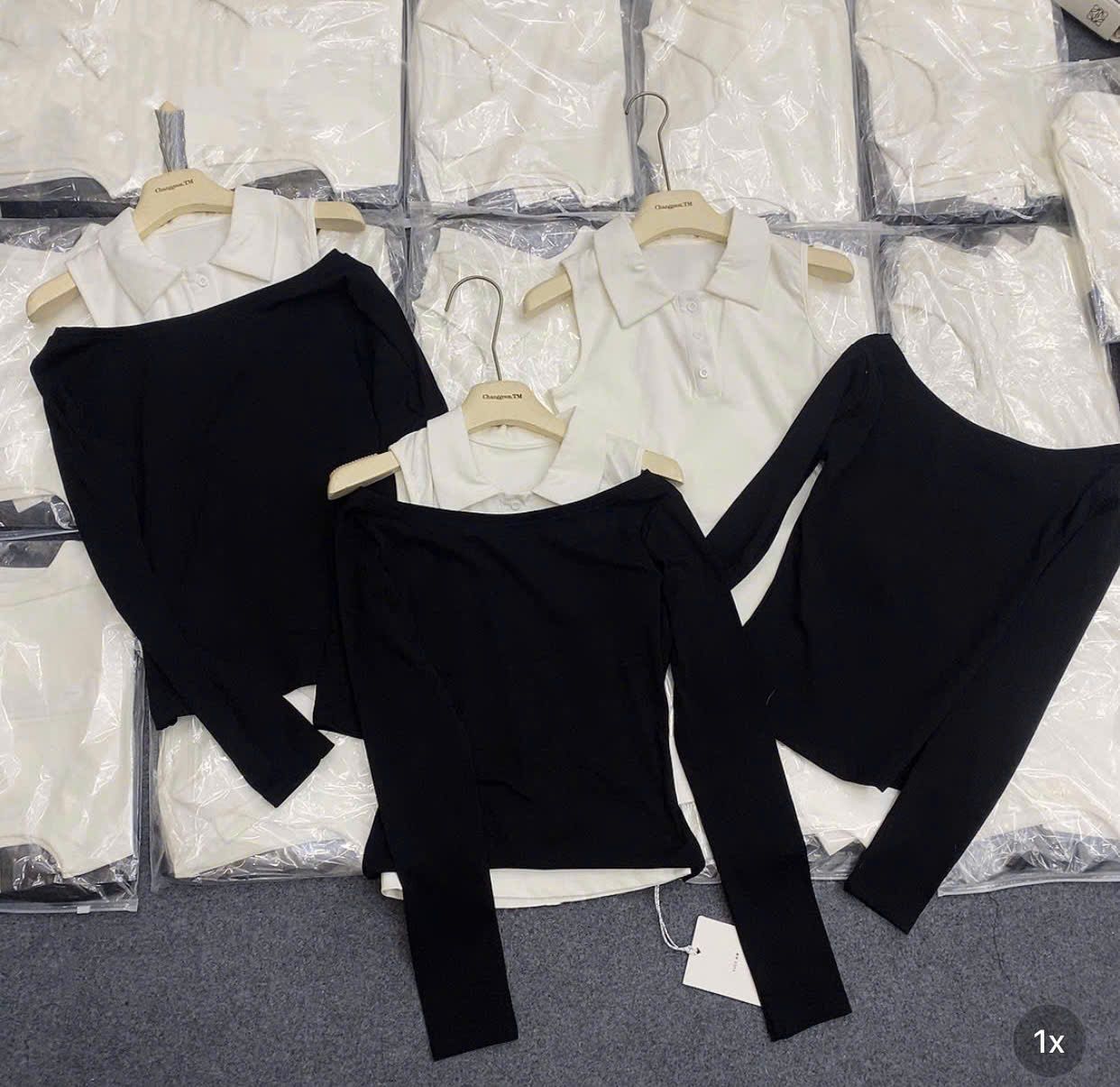  Set 2 áo sách nách cổ sen mix áo tay dài trễ vai HOT - B171 