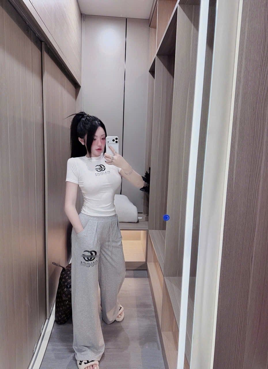  Set áo thun beauty mix quần suông ống rộng gucci - XÁM - B38 