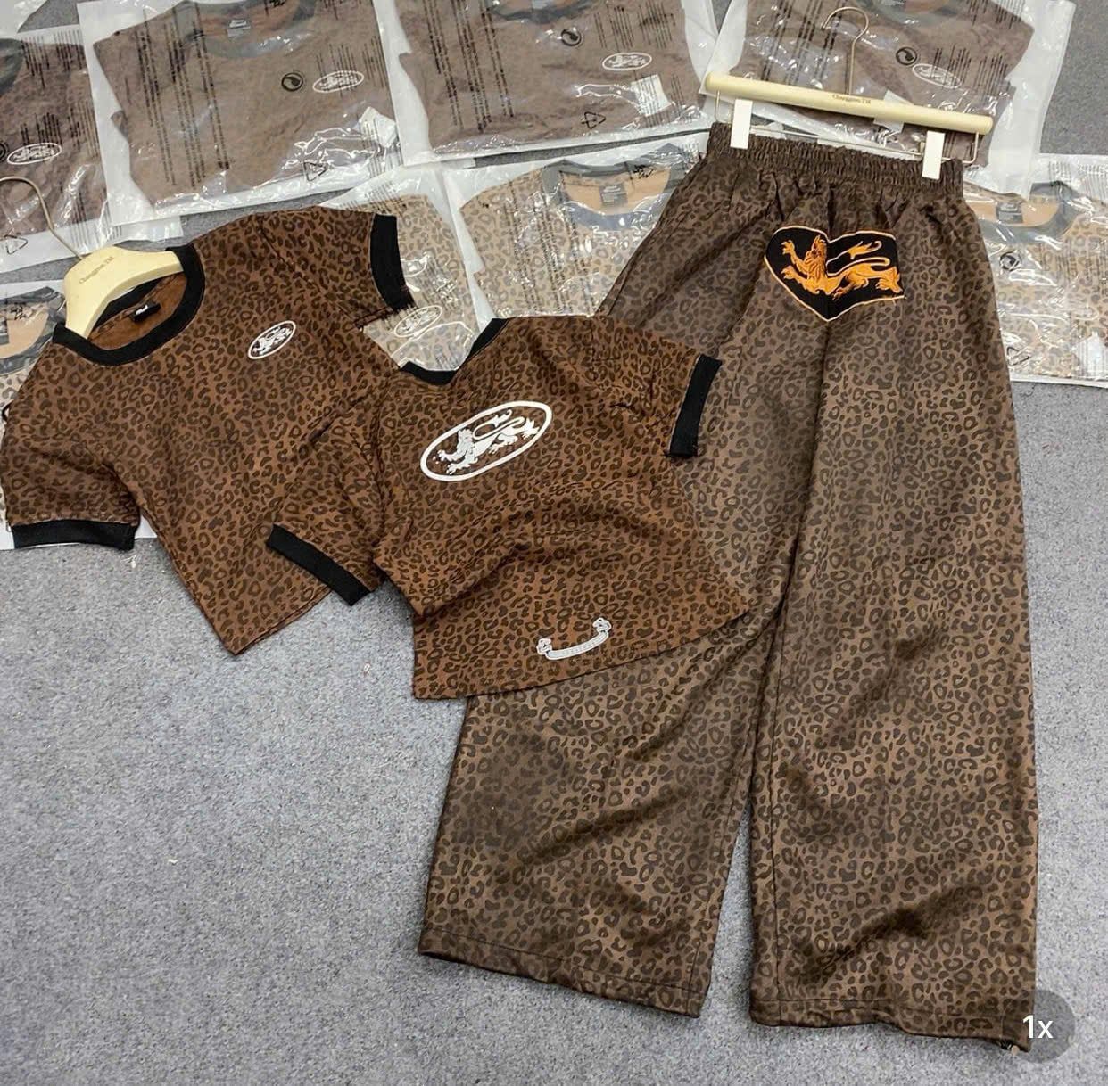  Set áo beauty cộc tay mix quần suông da beo in hình - NÂU - Q2 