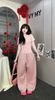 Set áo babyte trơn mix quần suông ống rộng kẻ basic - HỒNG - B175 (QUẦN DÀI 102CM)