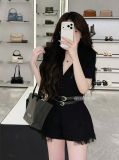  Jum cổ đức đính cúc tròn ép mùng 1 lớp phối ren kèm 2 dây belt - Q9 (EO S<68, M<72,L<76) 