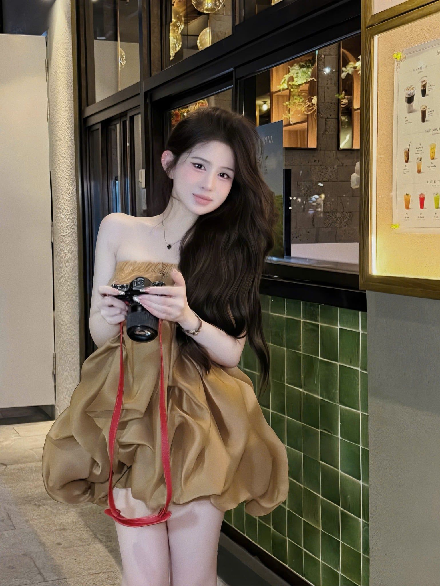  (GỐC 319K SALE 269K) Váy quây ngắn nhún lượn sóng form babydoll - NÂU - K32 
