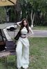Set áo thun croptop Badblood mix quần suông phối cạp - TRẮNG - K82