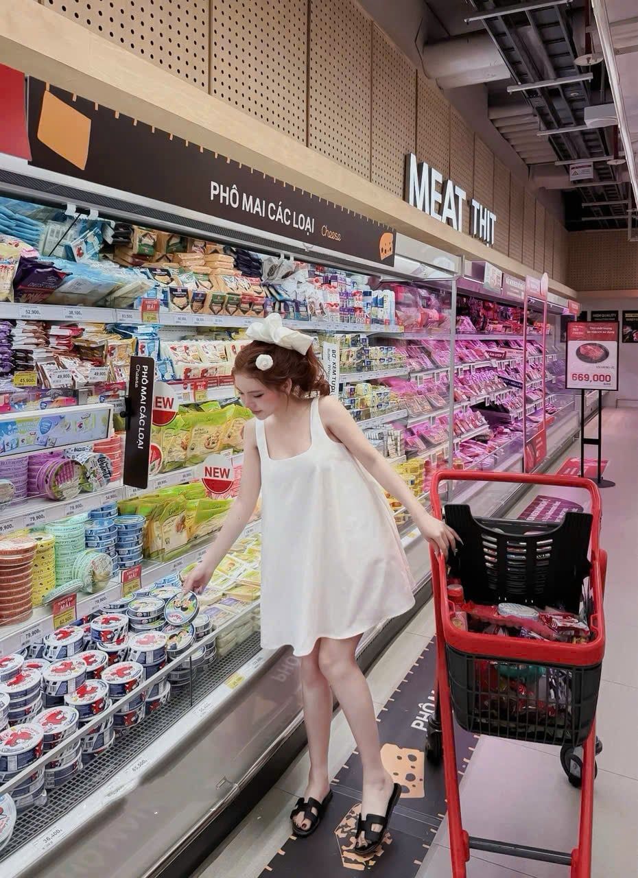  Váy suông ngắn cổ u dáng ngắn babydoll - TRẮNG - K85 